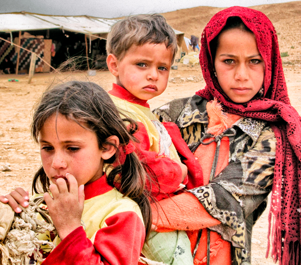 Bedouin siblings in the desert Syria
