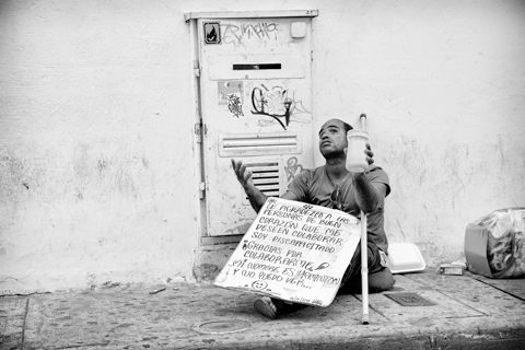 Blind beggar Cartagena Columbia