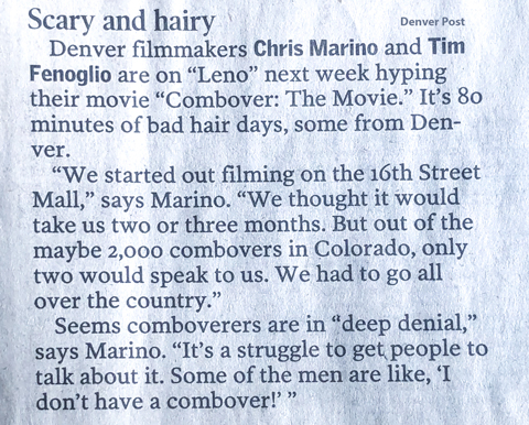 Denver Post announcing Combover: the Movie director Chris Marino and Tim Fenoglio appearance on The Tonight Show