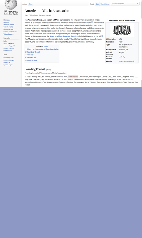 Wikipedia page for Americana Music Association