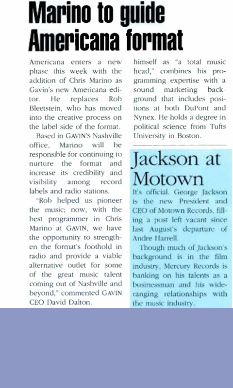 Gavin Magazine Article on Chris Marino becoming Americana Editor