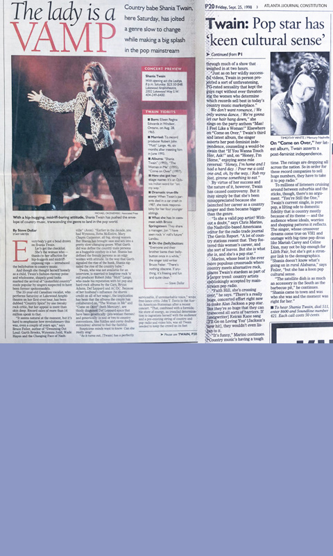 Atlanta Journal Constitution Article on Shania Twain with quotes from Chris Marino
